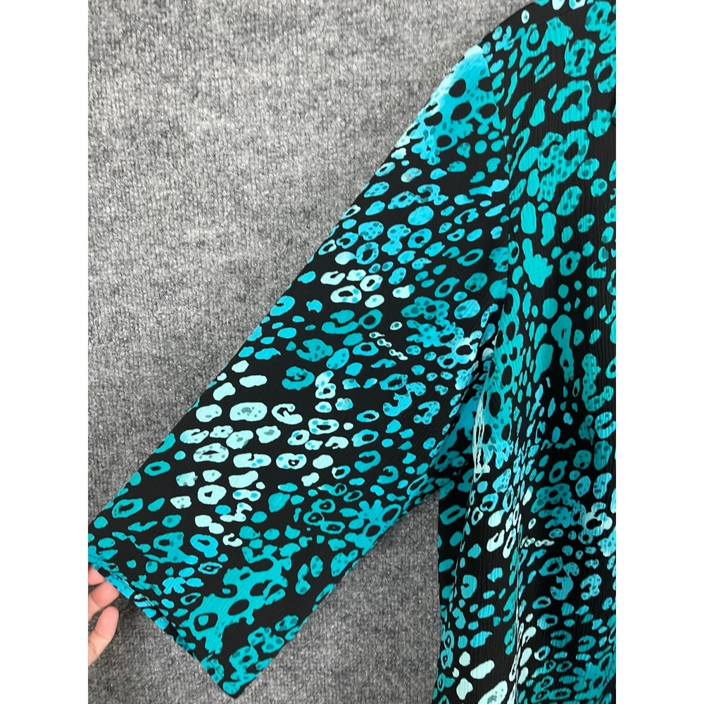 Kim Rogers Blouse Woman 3X Teal Black Excellent Animal Print 3/4 Sleeve Top - Picture 3 of 11